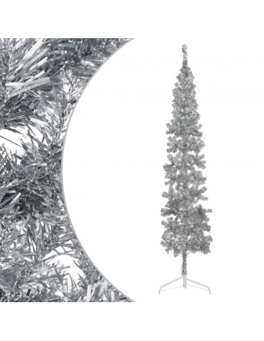 Albero Natale Artificiale Sottile a Metà Supporto Argento 240cm