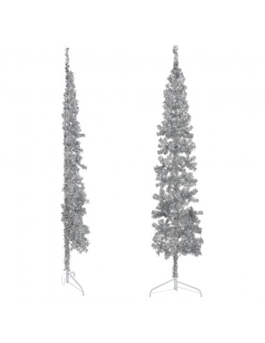 Albero Natale Artificiale Sottile a Metà Supporto Argento 240cm