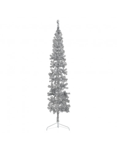 Albero Natale Artificiale Sottile a Metà Supporto Argento 240cm