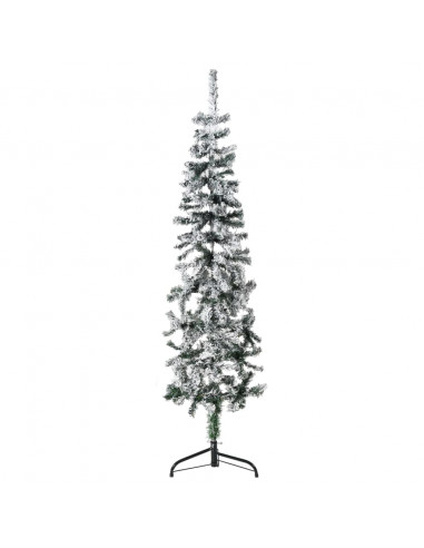 Albero Natale Artificiale Sottile a Metà Neve Fioccata 150 cm