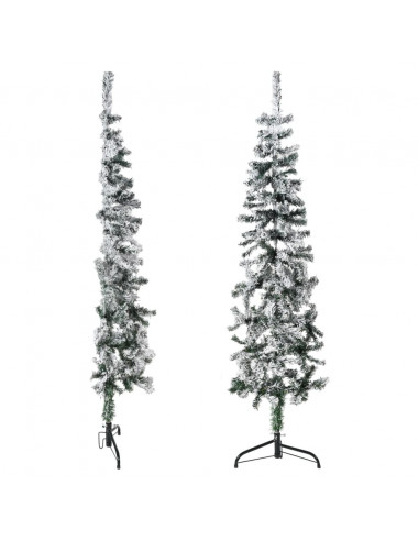 Albero Natale Artificiale Sottile a Metà Neve Fioccata 150 cm