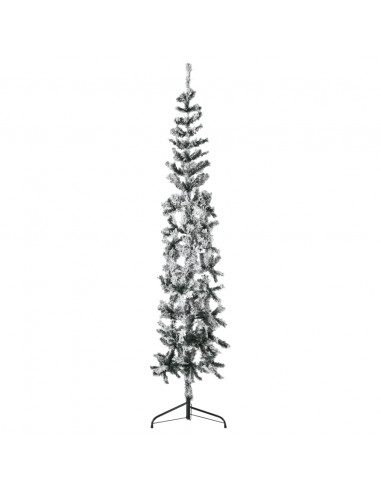 Albero Natale Artificiale Sottile a Metà Neve Fioccata 210 cm