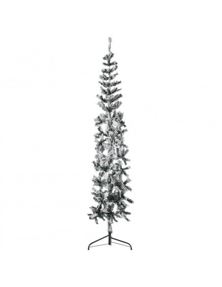 Albero Natale Artificiale Sottile a Metà Neve Fioccata 210 cm