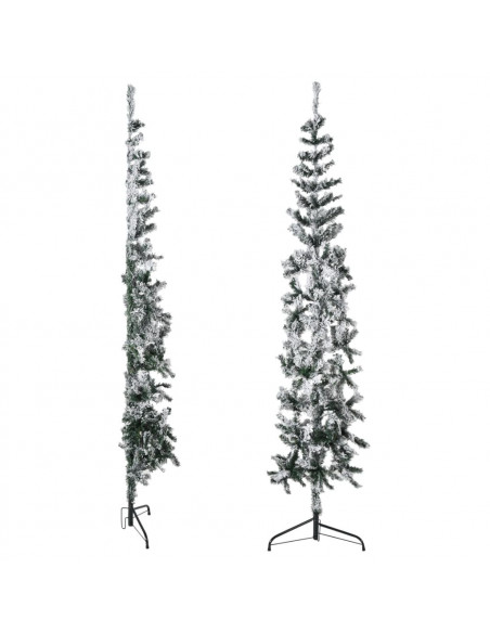 Albero Natale Artificiale Sottile a Metà Neve Fioccata 210 cm