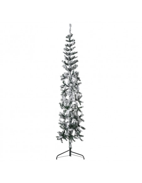 Albero Natale Artificiale Sottile a Metà Neve Fioccata 240 cm