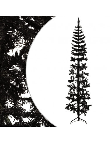 Albero Natale Artificiale Sottile a Metà e Supporto Nero 180 cm