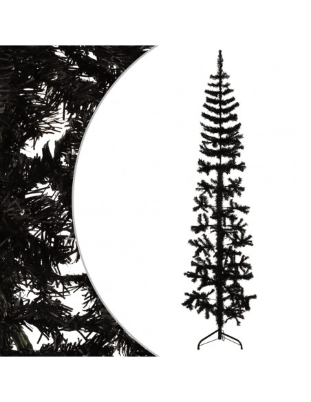Albero Natale Artificiale Sottile a Metà e Supporto Nero 180 cm