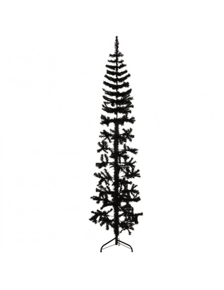 Albero Natale Artificiale Sottile a Metà e Supporto Nero 180 cm