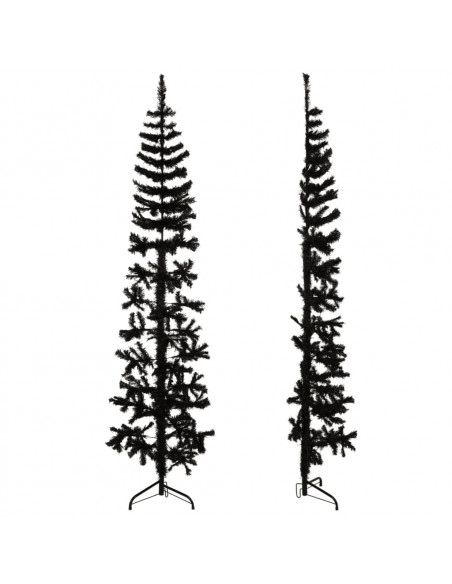 Albero Natale Artificiale Sottile a Metà e Supporto Nero 180 cm