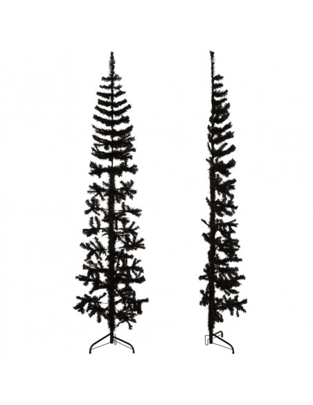 Albero Natale Artificiale Sottile a Metà e Supporto Nero 240 cm