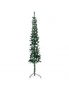 Albero Natale Artificiale Sottile a Metà Supporto Verde 210 cm 2