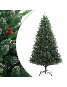 Albero Natale Artificiale Incernierato con Bacche Rosse 210 cm 2
