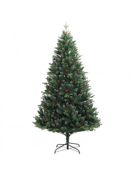 Albero Natale Artificiale Incernierato con Bacche Rosse 210 cm