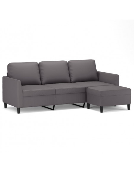 Divano a 3 Posti con Poggiapiedi grigio 180 cm in Similpelle