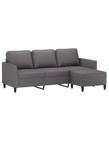 Divano a 3 Posti con Poggiapiedi grigio 180 cm in Similpelle