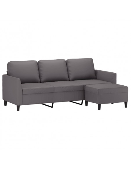 Divano a 3 Posti con Poggiapiedi grigio 180 cm in Similpelle