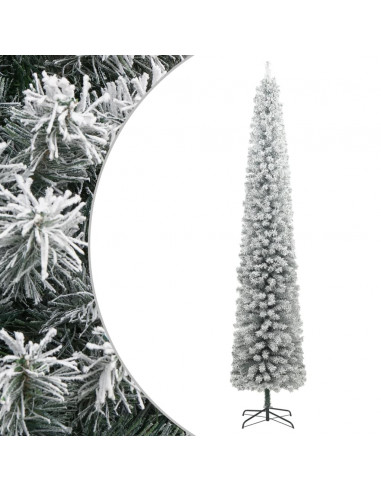 Albero di Natale Sottile con Base e Neve Floccata 270 cm PVC