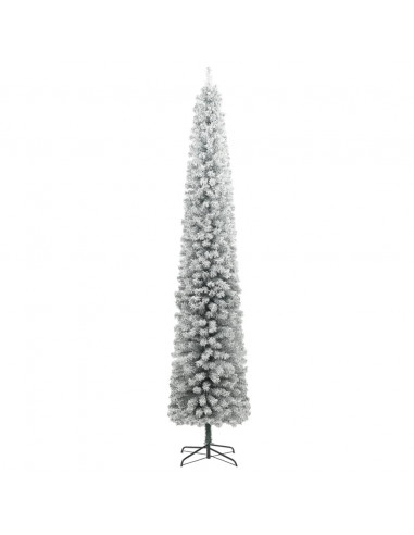 Albero di Natale Sottile con Base e Neve Floccata 270 cm PVC