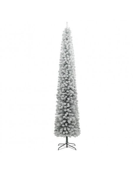Albero di Natale Sottile con Base e Neve Floccata 270 cm PVC