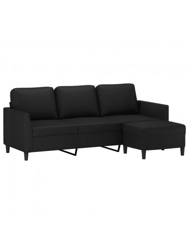 Divano a 3 Posti con Poggiapiedi Nero 180 cm in Similpelle
