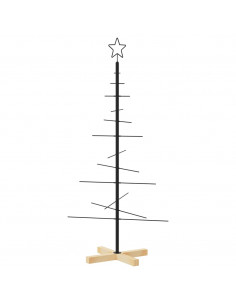 Albero di Natale in Metallo con Base in Legno Nero 120 cm 2