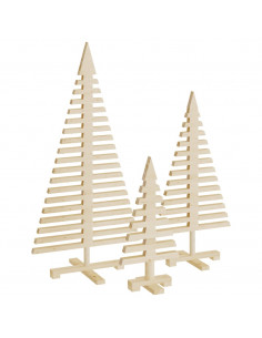 Alberi di Natale Decorativi in Legno 3pz Legno Massello di Pino 2