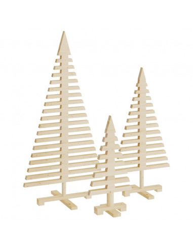 Alberi di Natale Decorativi in Legno 3pz Legno Massello di Pino
