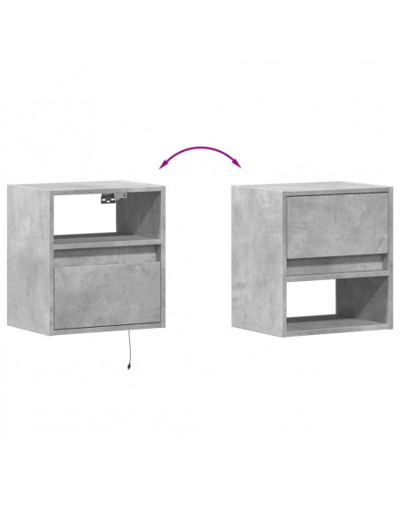 Comodino a Parete con Luci LED Grigio Cemento