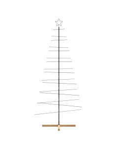Albero di Natale in Metallo con Base in Legno Nero 210 cm 2