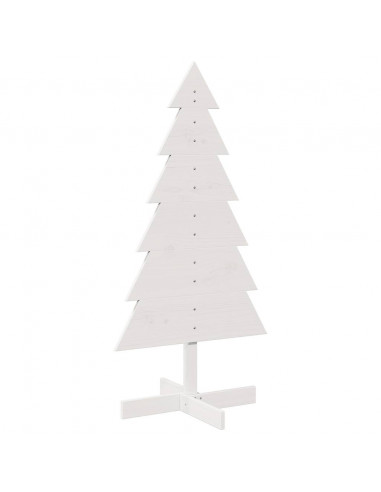 Albero di Natale Decorativo Bianco 120cm Legno Massello di Pino
