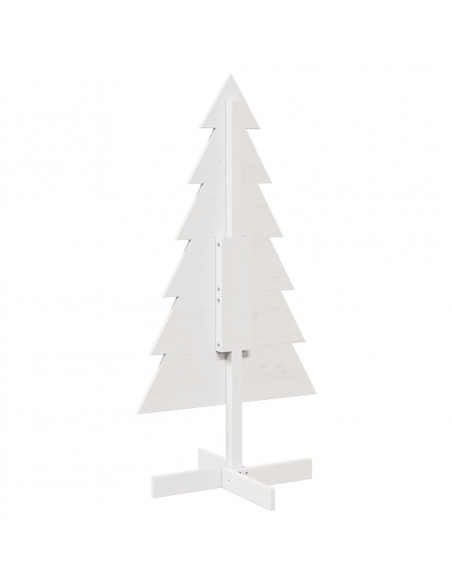 Albero di Natale Decorativo Bianco 120cm Legno Massello di Pino