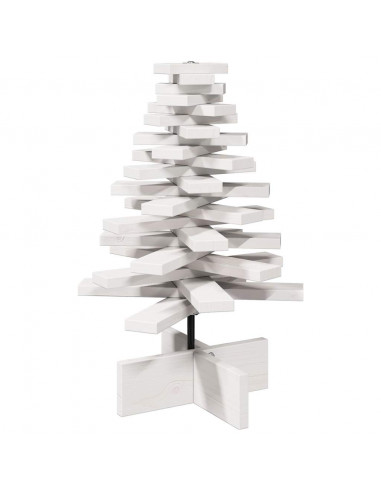 Albero di Natale Decorativo Bianco 60 cm Legno Massello di Pino