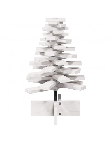 Albero di Natale Decorativo Bianco 60 cm Legno Massello di Pino