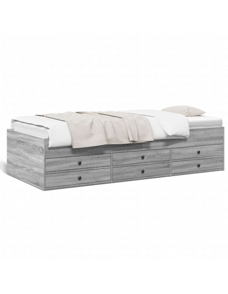 Divano Letto con Cassetti Grigio Sonoma 90x200 cm Multistrato