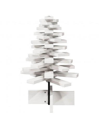 Albero di Natale Decorativo Bianco 60 cm Legno Massello di Pino