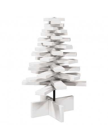 Albero di Natale Decorativo Bianco 60 cm Legno Massello di Pino