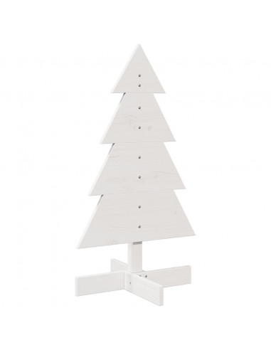 Albero di Natale Decorativo Bianco 80 cm Legno Massello di Pino