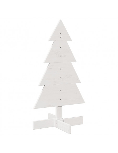 Albero di Natale Decorativo Bianco 80 cm Legno Massello di Pino