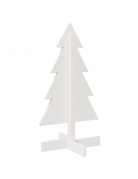 Albero di Natale Decorativo Bianco 80 cm Legno Massello di Pino
