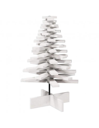 Albero di Natale Decorativo Bianco 80 cm Legno Massello di Pino