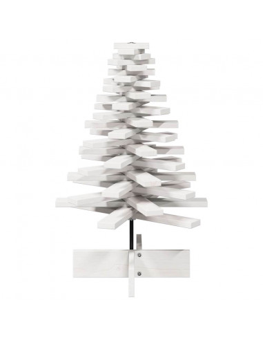 Albero di Natale Decorativo Bianco 80 cm Legno Massello di Pino
