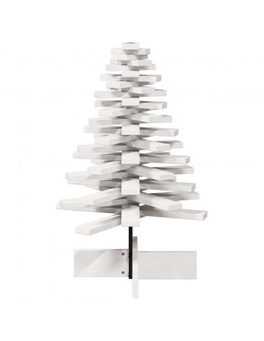 Albero di Natale Decorativo Bianco 80 cm Legno Massello di Pino