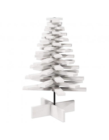 Albero di Natale Decorativo Bianco 80 cm Legno Massello di Pino