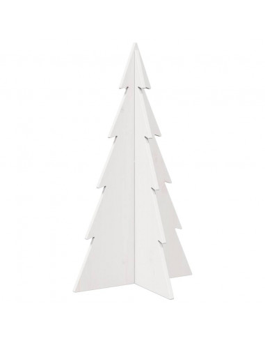 Albero di Natale Decorativo Bianco 80 cm Legno Massello di Pino