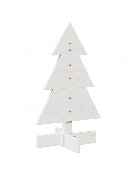 Albero di Natale Decorativo Bianco 60 cm Legno Massello di Pino