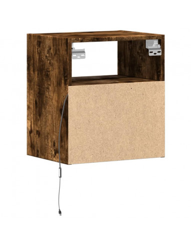 Comodino a Parete con luci LED Rovere Fumo