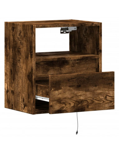 Comodino a Parete con luci LED Rovere Fumo