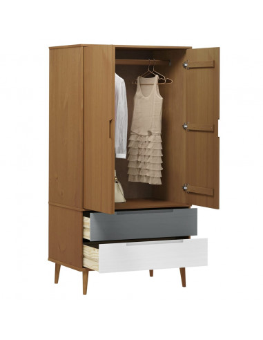 Armadio MOLDE Marrone 90x55x175 cm in Legno Massello di Pino