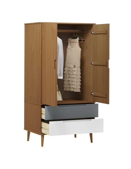 Armadio MOLDE Marrone 90x55x175 cm in Legno Massello di Pino