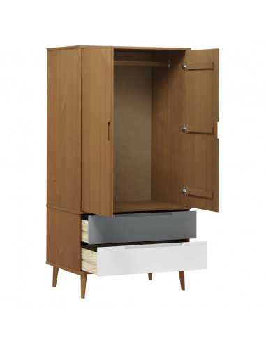 Armadio MOLDE Marrone 90x55x175 cm in Legno Massello di Pino